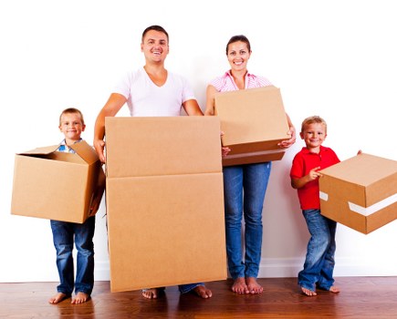 Packed moving boxes and protective supplies for removals